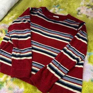 Reformation Cashmere Striped Red Crewneck Sweater